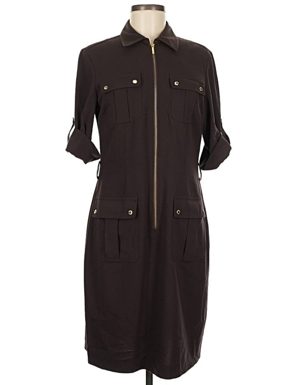 MICHAEL Michael Kors Dark Brown Utility Zip-Front Jacket Dress